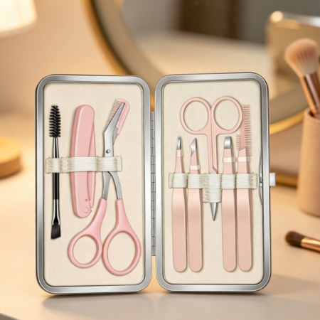 Stainless Steel Eyebrow Tweezer Set With Portable Storage
