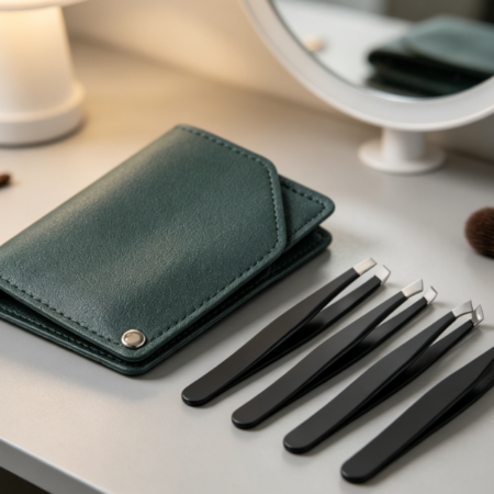 4-Piece Stainless Steel Eyebrow Tweezer Set With Travel Storage Pouch