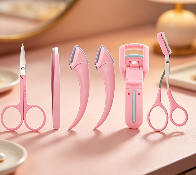 Professional 7-Piece Eyebrow Grooming Set: Scissors, Tweezers, Clips, And Brushes