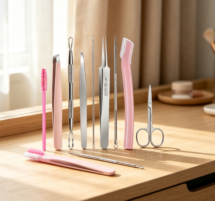 Facial Care Set: Tweezers, Scissors, Brush, And Blackhead Remover - Image 2