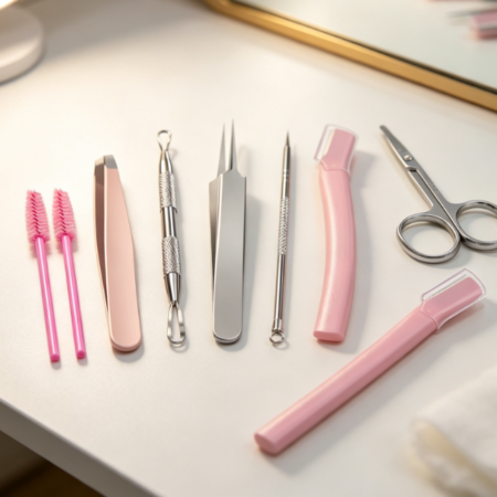 Facial Care Set: Tweezers, Scissors, Brush, And Blackhead Remover