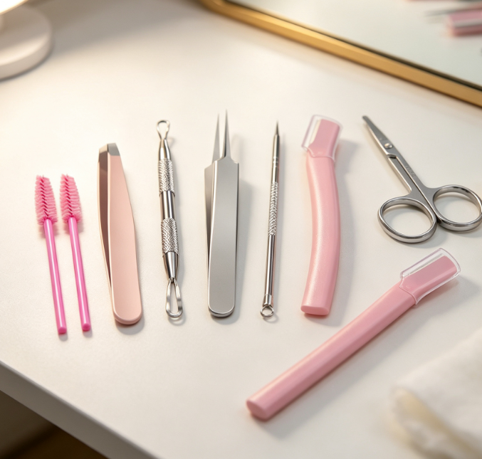 Facial Care Set: Tweezers, Scissors, Brush, And Blackhead Remover