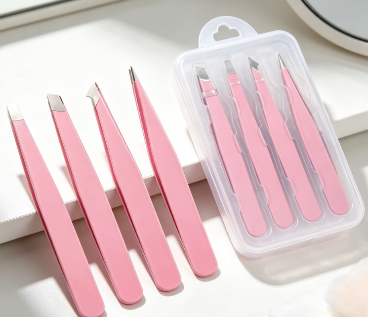 4-Piece Stainless Steel Tweezer Set For Eyebrows, Splinters, And General Use