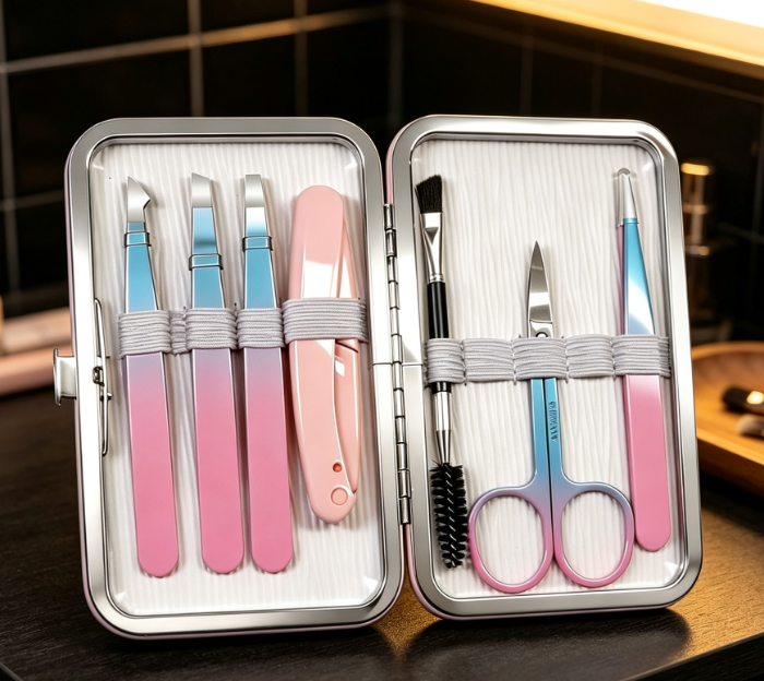7-Piece Eyebrow Tweezer Set In Portable Travel Storage Case - Image 2