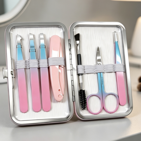 7-Piece Eyebrow Tweezer Set In Portable Travel Storage Case