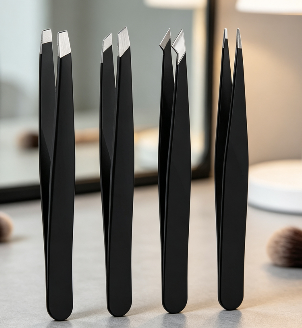 4-Piece Stainless Steel Tweezer Set For Eyebrows, Splinters, And Blackhead Removal