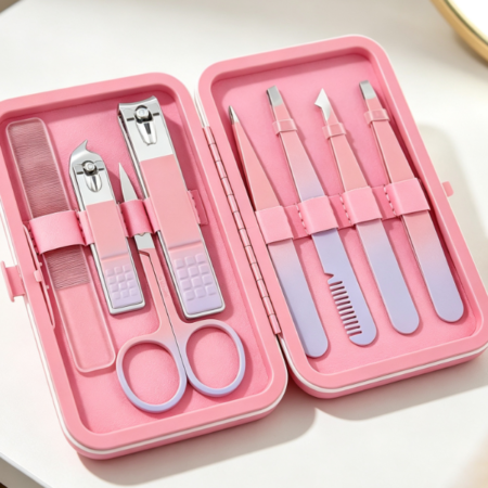 8-Piece Eyebrow Tweezer Set Including Nail Clippers