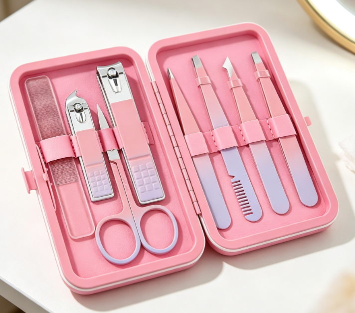 8-Piece Eyebrow Tweezer Set Including Nail Clippers