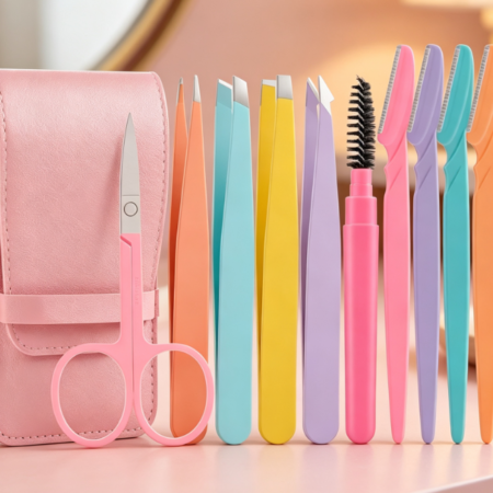10-Piece Eyebrow Grooming Set (Tweezers, Scissors) With Storage Case