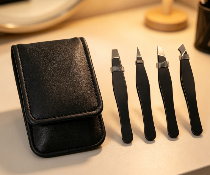 Mini Travel Tweezer Set (Stainless Steel) For Eyebrow Grooming