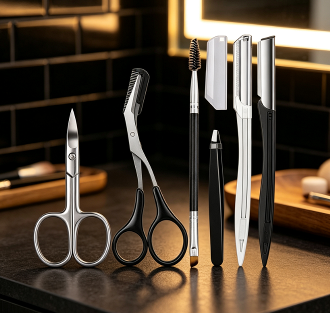 6-Piece Eyebrow Grooming Set (Scissors, Tweezers, Blade, Brush) Designed For Women - Image 2