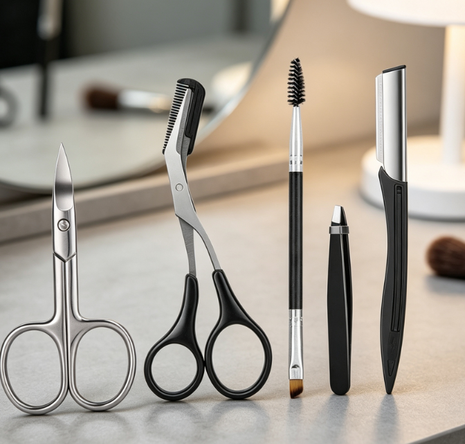 6-Piece Eyebrow Grooming Set (Scissors, Tweezers, Blade, Brush) Designed For Women
