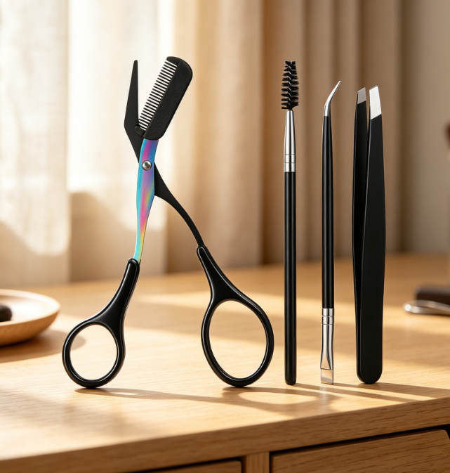 8-Piece Eyebrow Grooming Set (Tweezers, Scissors, Brush, Pouch) - Image 2