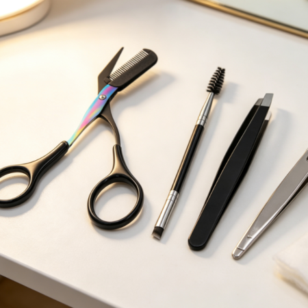 8-Piece Eyebrow Grooming Set (Tweezers, Scissors, Brush, Pouch)