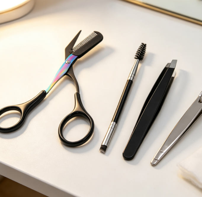 8-Piece Eyebrow Grooming Set (Tweezers, Scissors, Brush, Pouch)