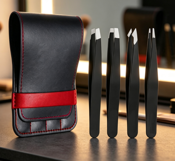 4-Piece Stainless Steel Tweezer Set In Portable Storage Case