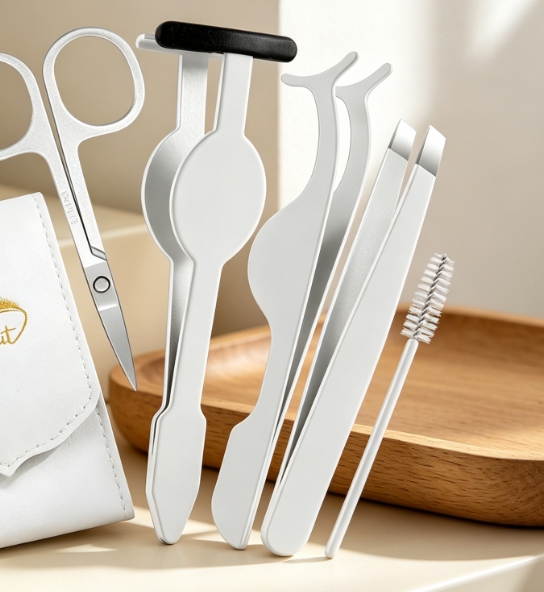 5-Piece Eyelash Extension Tool Set: Tweezers, Scissors, And Brushes - Image 2