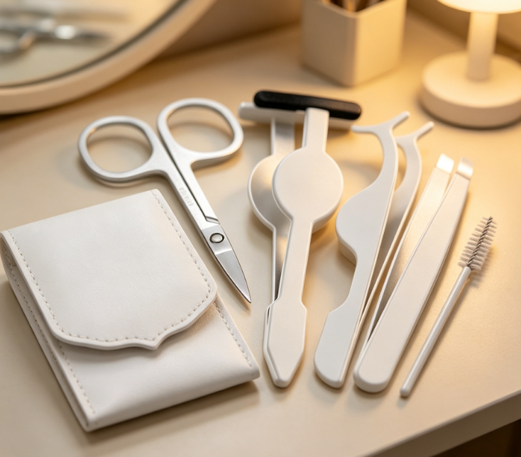 5-Piece Eyelash Extension Tool Set: Tweezers, Scissors, And Brushes