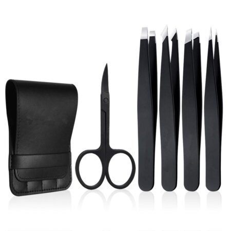 4-Piece Black Stainless Steel Eyebrow Tweezer Set