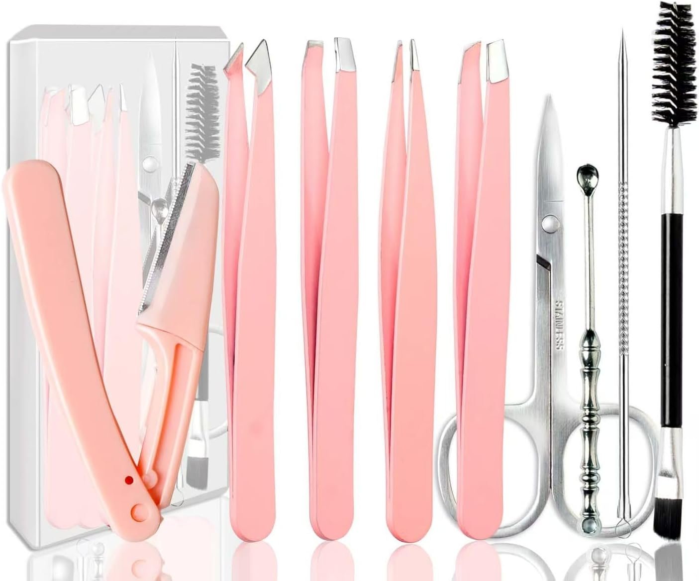 10-Piece Eyebrow Grooming Set (Tweezers, Scissors) in Storage Case