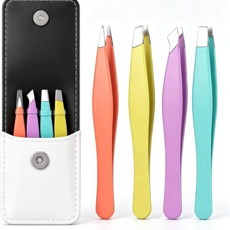 4-Piece Stainless Steel Eyebrow Tweezer Set (Pink)