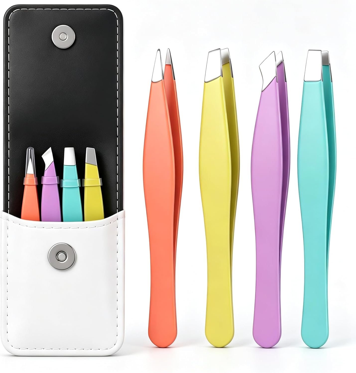 4-Piece Stainless Steel Eyebrow Tweezer Set (Pink)