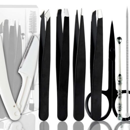 6-Piece Eyebrow Grooming Set (Tweezers, Scissors, Brush) in Leather Case
