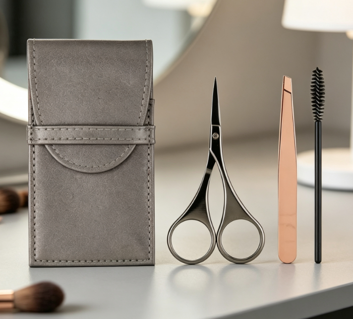 Luxury 3-Piece Eyebrow Grooming Set: Tweezers, Scissors, And Brow Brush