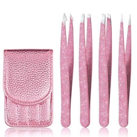 4-in-1 Eyebrow Grooming Set (Tweezers, Scissors) in Leather Case