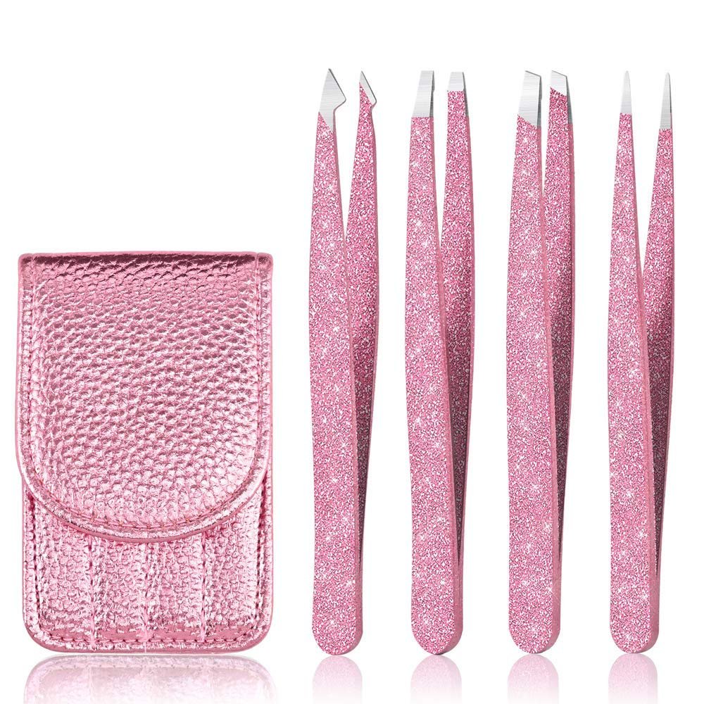 4-in-1 Eyebrow Grooming Set (Tweezers, Scissors) in Leather Case