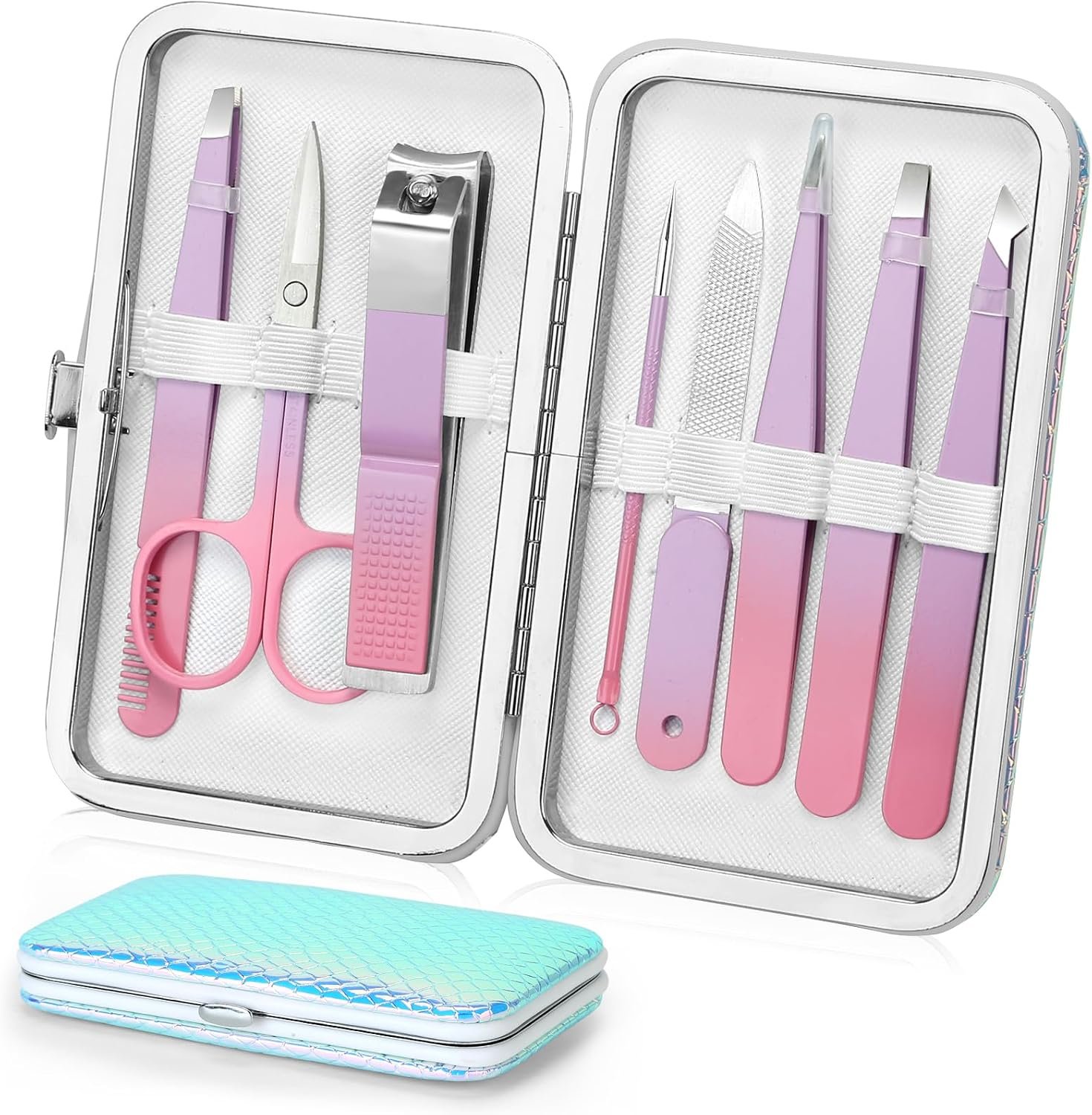 4-Piece Stainless Steel Eyebrow Tweezer Set in Storage Case