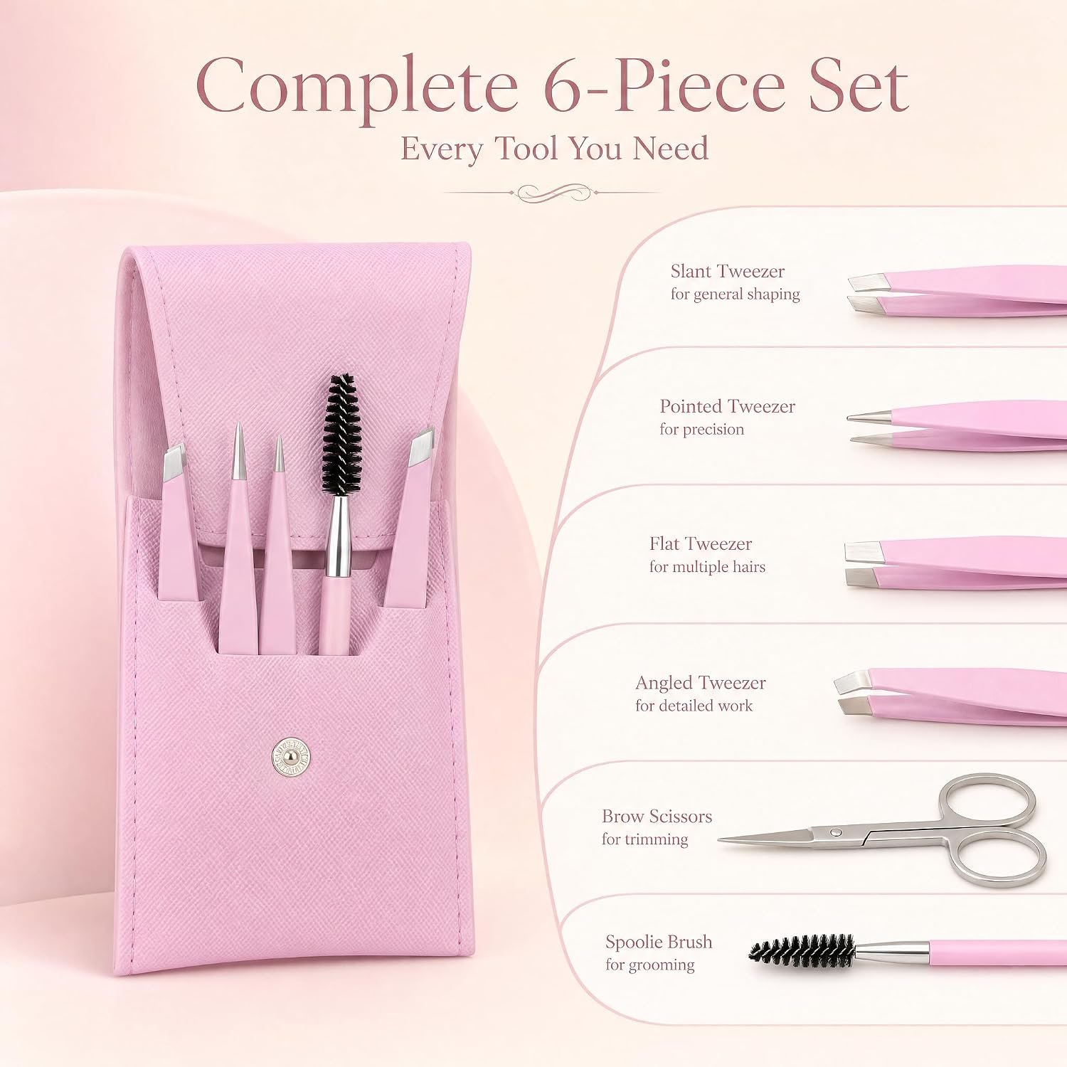 6-in-1 Eyebrow Grooming Set with Brow Pencil Pouch - Image 2