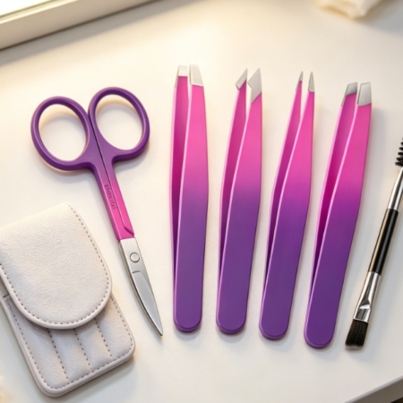 6-Piece Eyebrow Tweezer Set With Curved Scissors In Portable Case